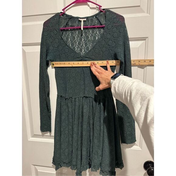 Intimately Free People Marsha Floral Lace Sheer Long Sleeve Forest Green Dress S - Picture 4 of 10